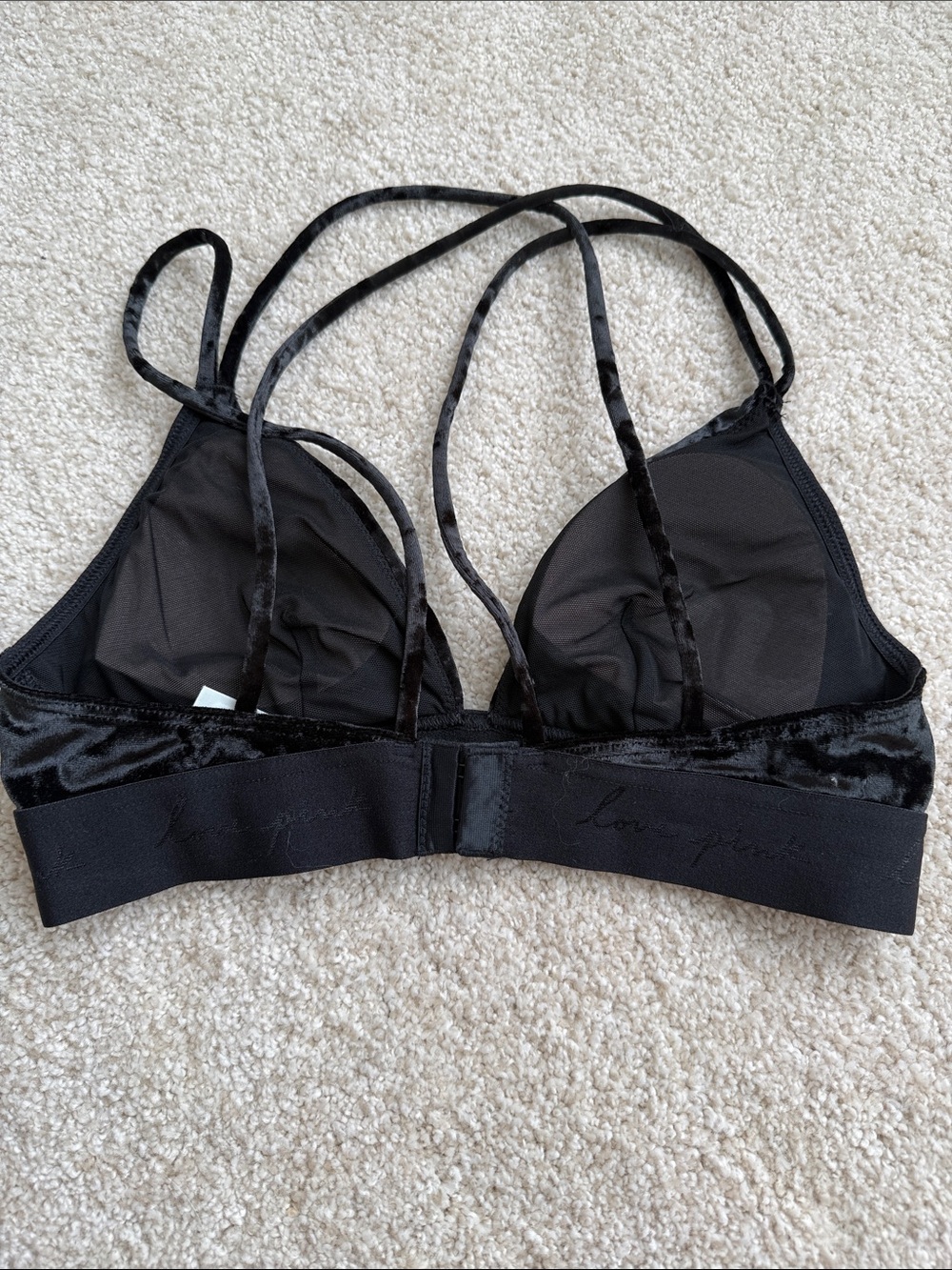 PINK Victoria's Secret Black Velvet Strappy Bralette - Picture 3 of 5